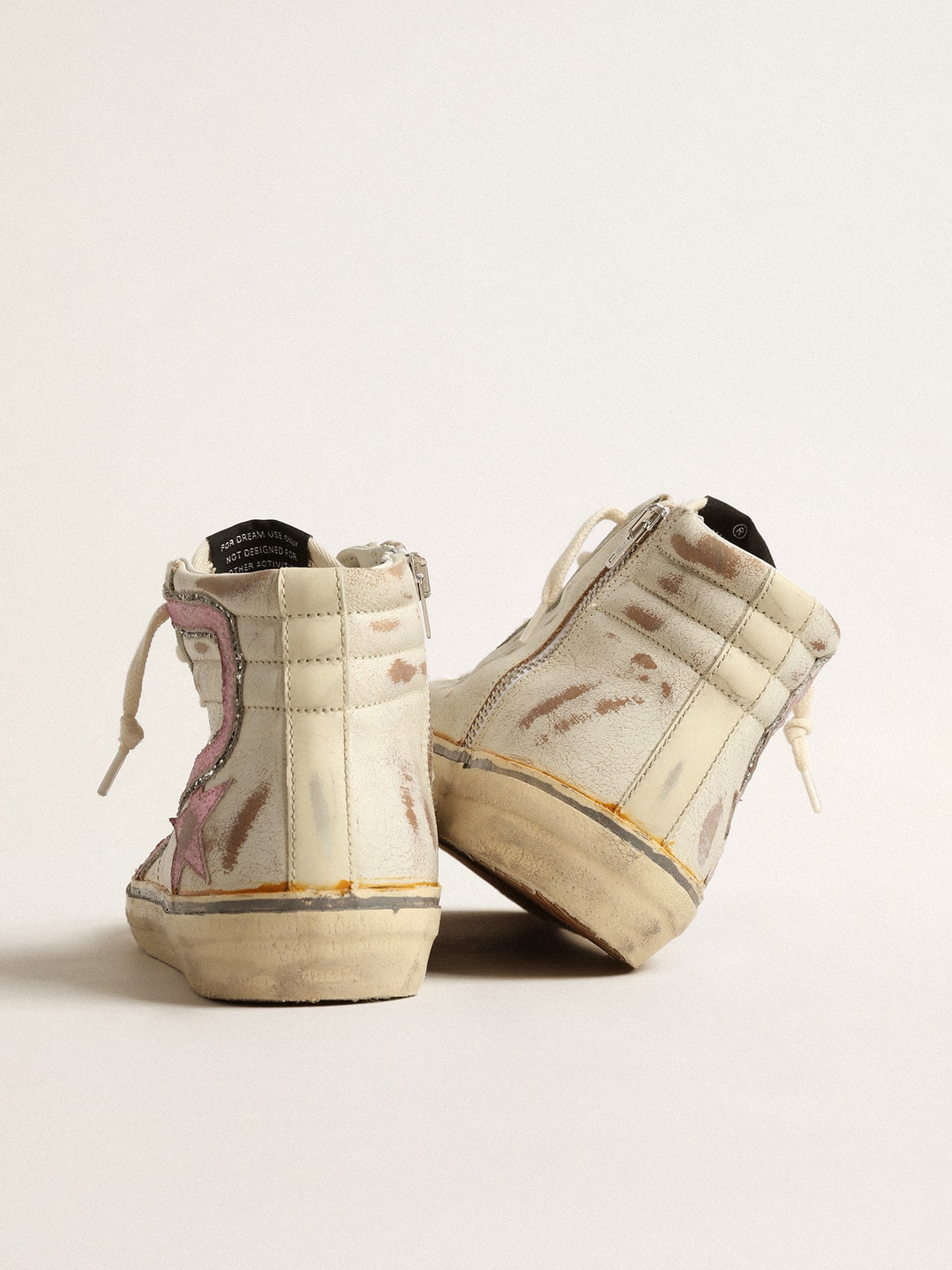 Golden Goose Slide  in beige with pink metallic leather star and flash