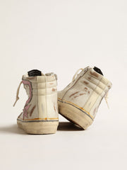 Golden Goose Slide  in beige with pink metallic leather star and flash