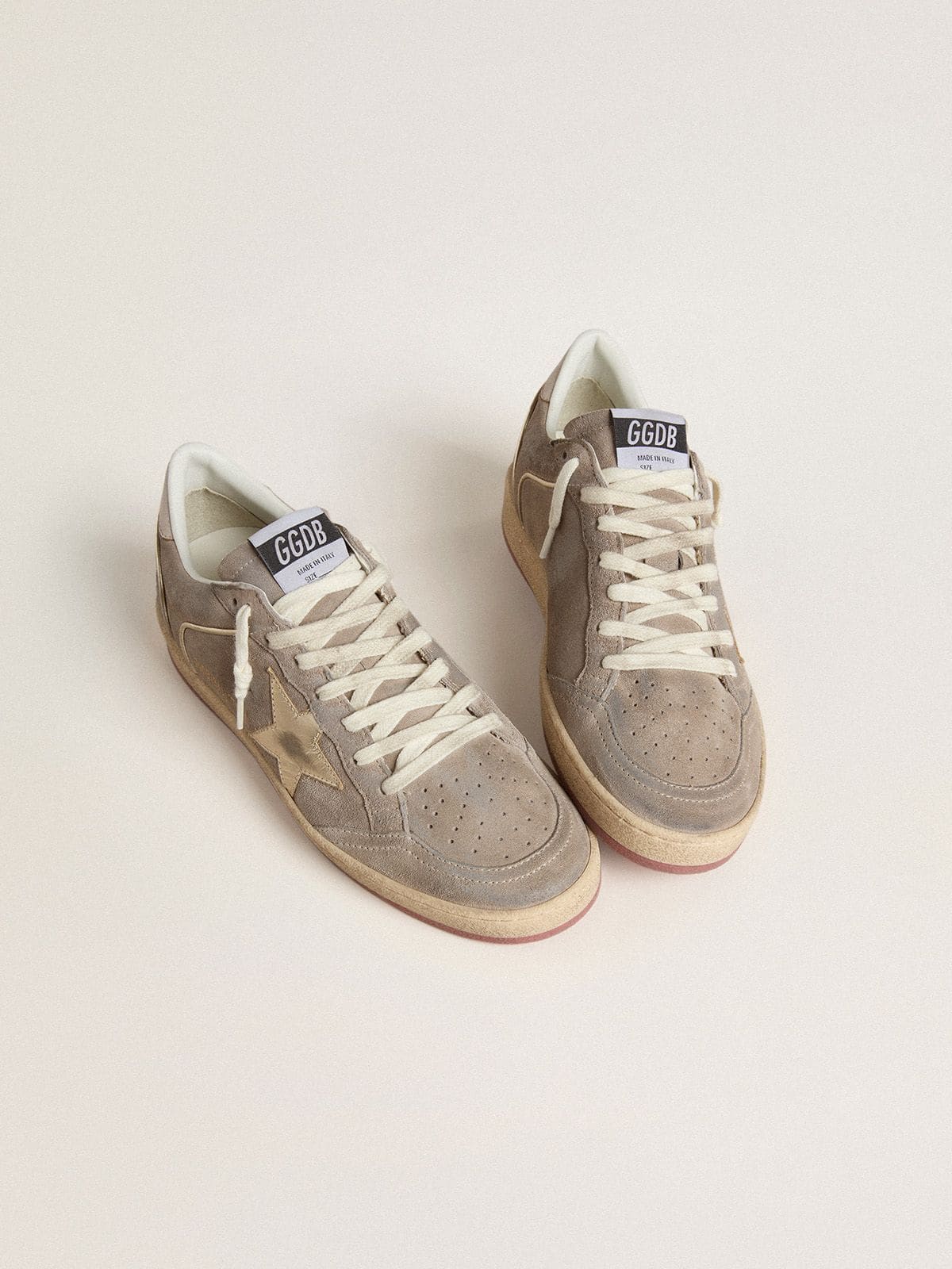 Golden Goose Women's Ball Star in beige suede with gold metallic leather star and bead lettering