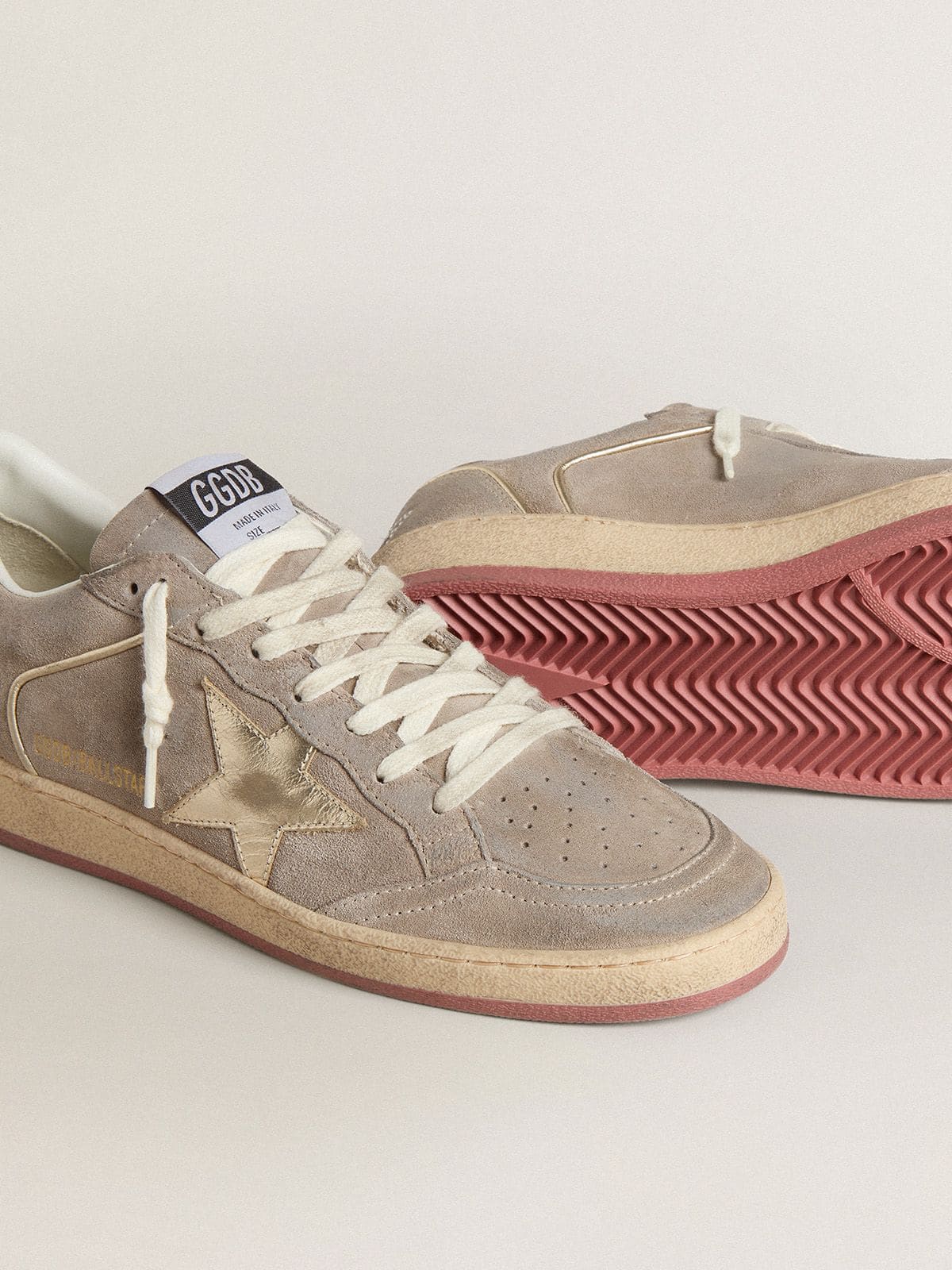 Golden Goose Women's Ball Star in beige suede with gold metallic leather star and bead lettering