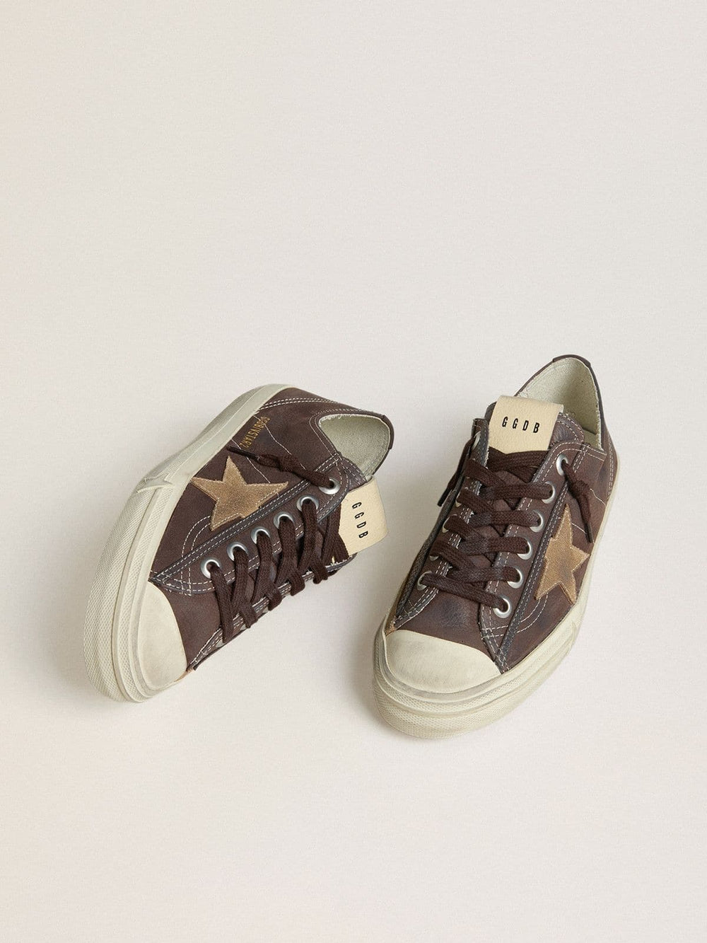 Golden Goose Women's V-Star in brown nubuck with tobacco-colored suede star