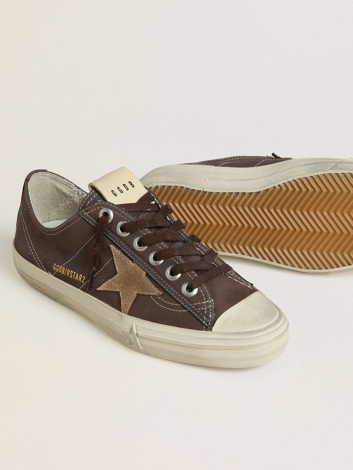 Golden Goose Women's V-Star in brown nubuck with tobacco-colored suede star