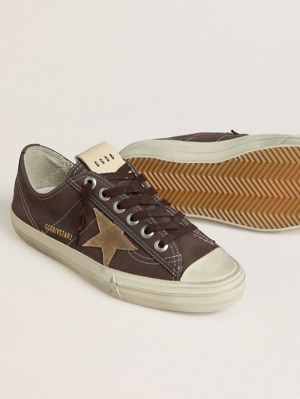 Golden Goose Women's V-Star in brown nubuck with tobacco-colored suede star