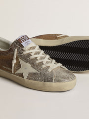 Golden Goose Super-Star in beige suede and multicolored crystals with cream-colored leather star and heel tab