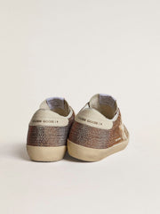 Golden Goose Super-Star in beige suede and multicolored crystals with cream-colored leather star and heel tab