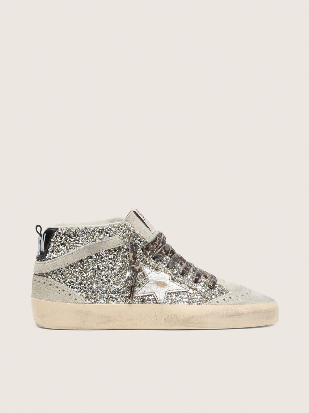 Golden Goose Mid Star  in silver glitter with silver metallic leather star
