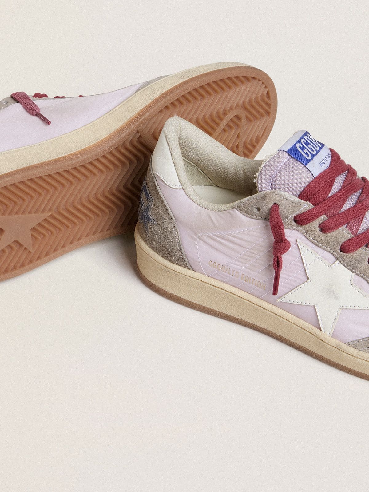 Golden Goose Women's Ball Star LTD in lilac nylon with white leather star and suede inserts