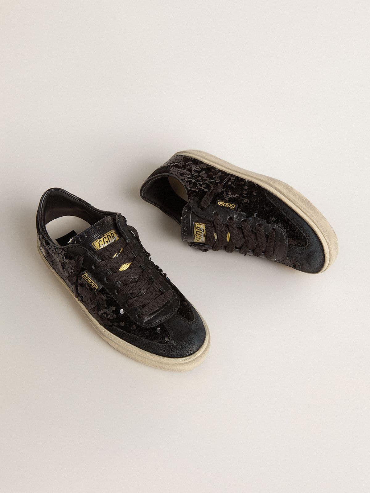 Golden Goose Women's Soul Star in black sequins with black suede heel tab