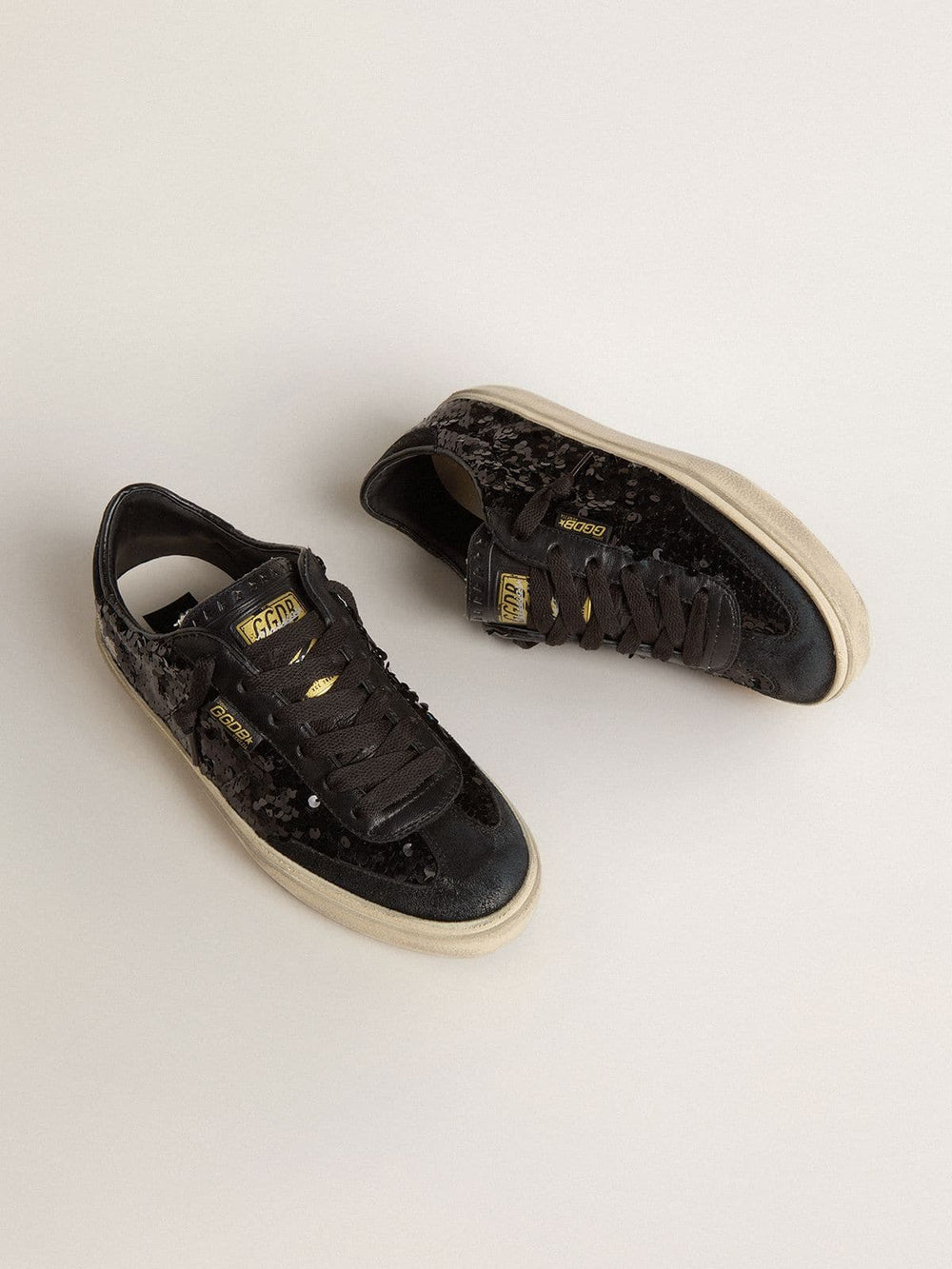 Golden Goose Women's Soul Star in black sequins with black suede heel tab