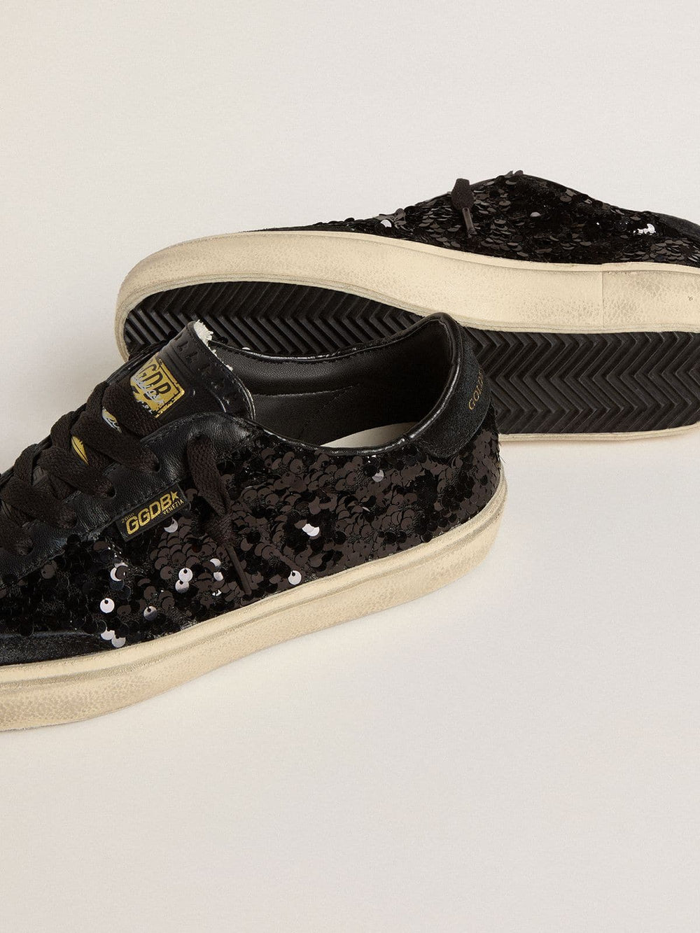 Golden Goose Women's Soul Star in black sequins with black suede heel tab