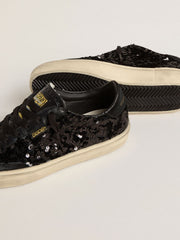 Golden Goose Women's Soul Star in black sequins with black suede heel tab