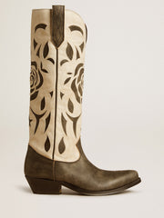 Golden Goose Wish Star boots in black and white leather with inlay rose and star