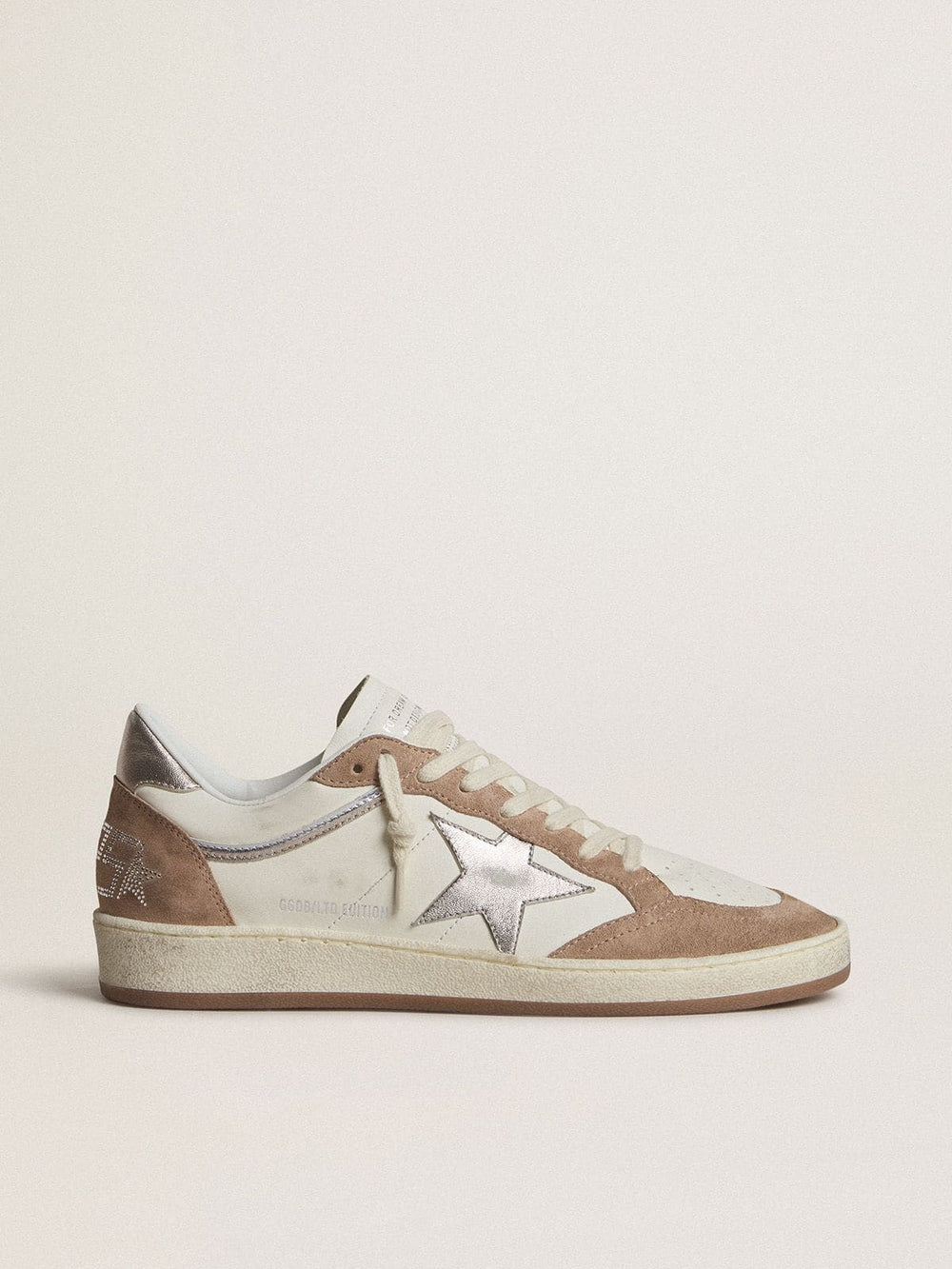 Golden Goose Ball Star LTD in white nappa leather and old rose suede with metallic silver leather star and heel tab