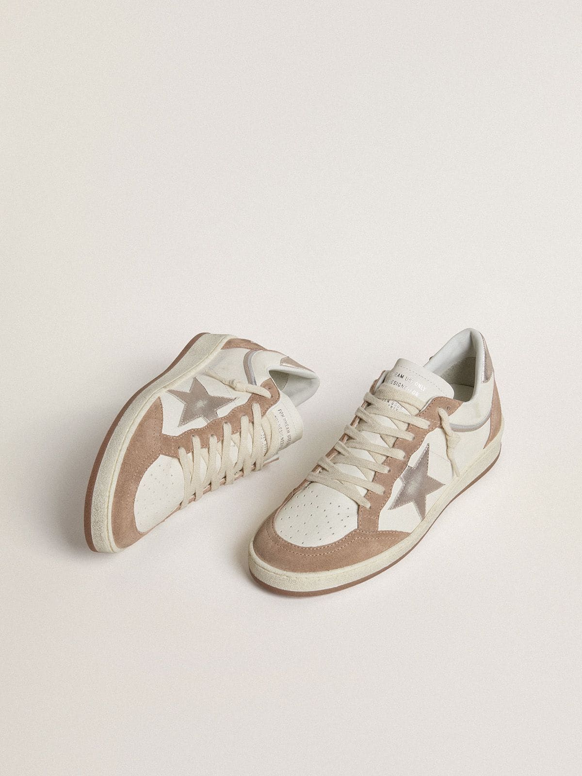 Golden Goose Ball Star LTD in white nappa leather and old rose suede with metallic silver leather star and heel tab