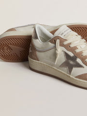 Golden Goose Ball Star LTD in white nappa leather and old rose suede with metallic silver leather star and heel tab