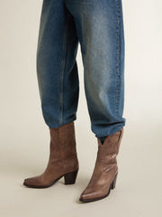 Golden Goose Wish Star boots in dove-gray leather with tone-on-tone inlay details