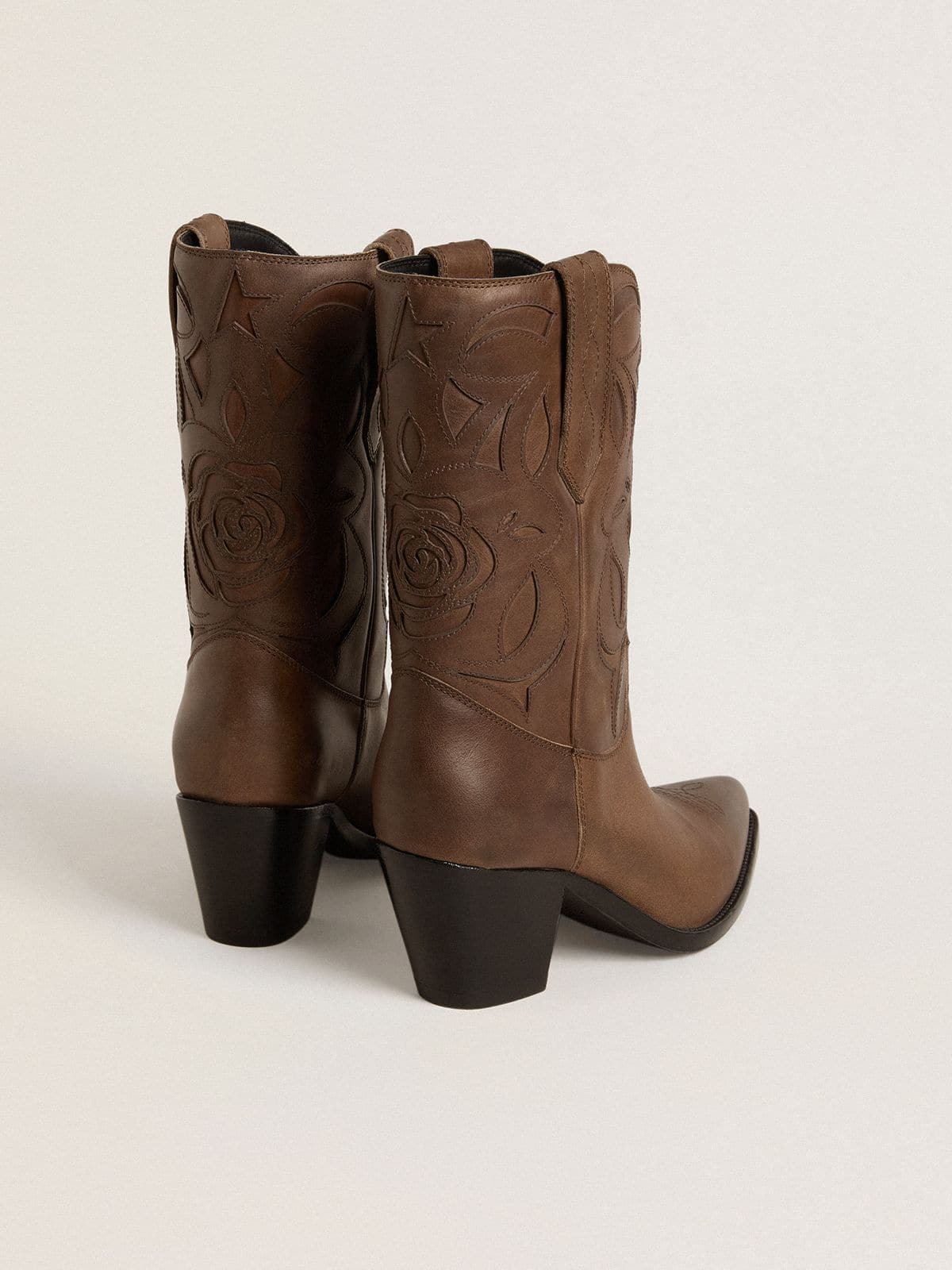 Golden Goose Wish Star boots in dove-gray leather with tone-on-tone inlay details