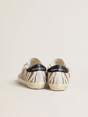 Golden Goose Women’s Super-Star LTD in white pony skin with brown glitter and white suede star