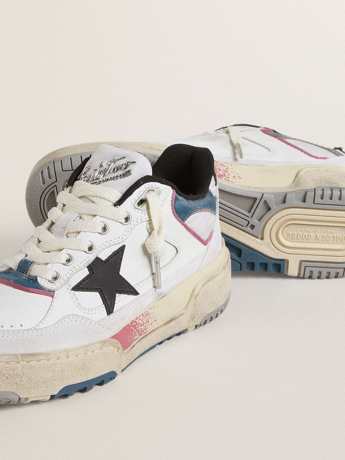 Golden Goose Women's Forty2 with black star and silver foiled leather heel tab