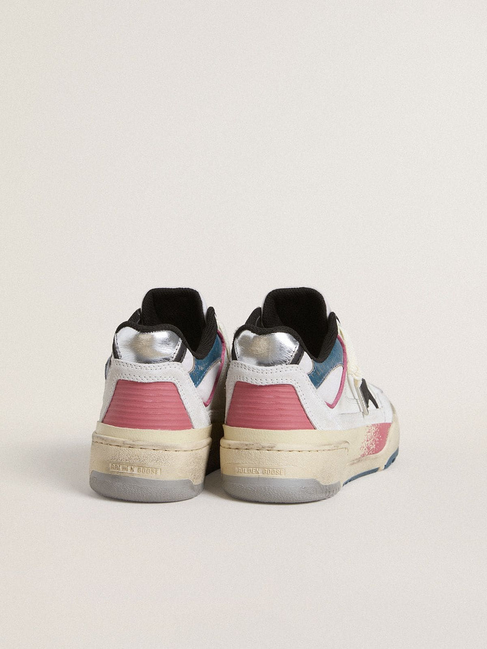 Golden Goose Women's Forty2 with black star and silver foiled leather heel tab