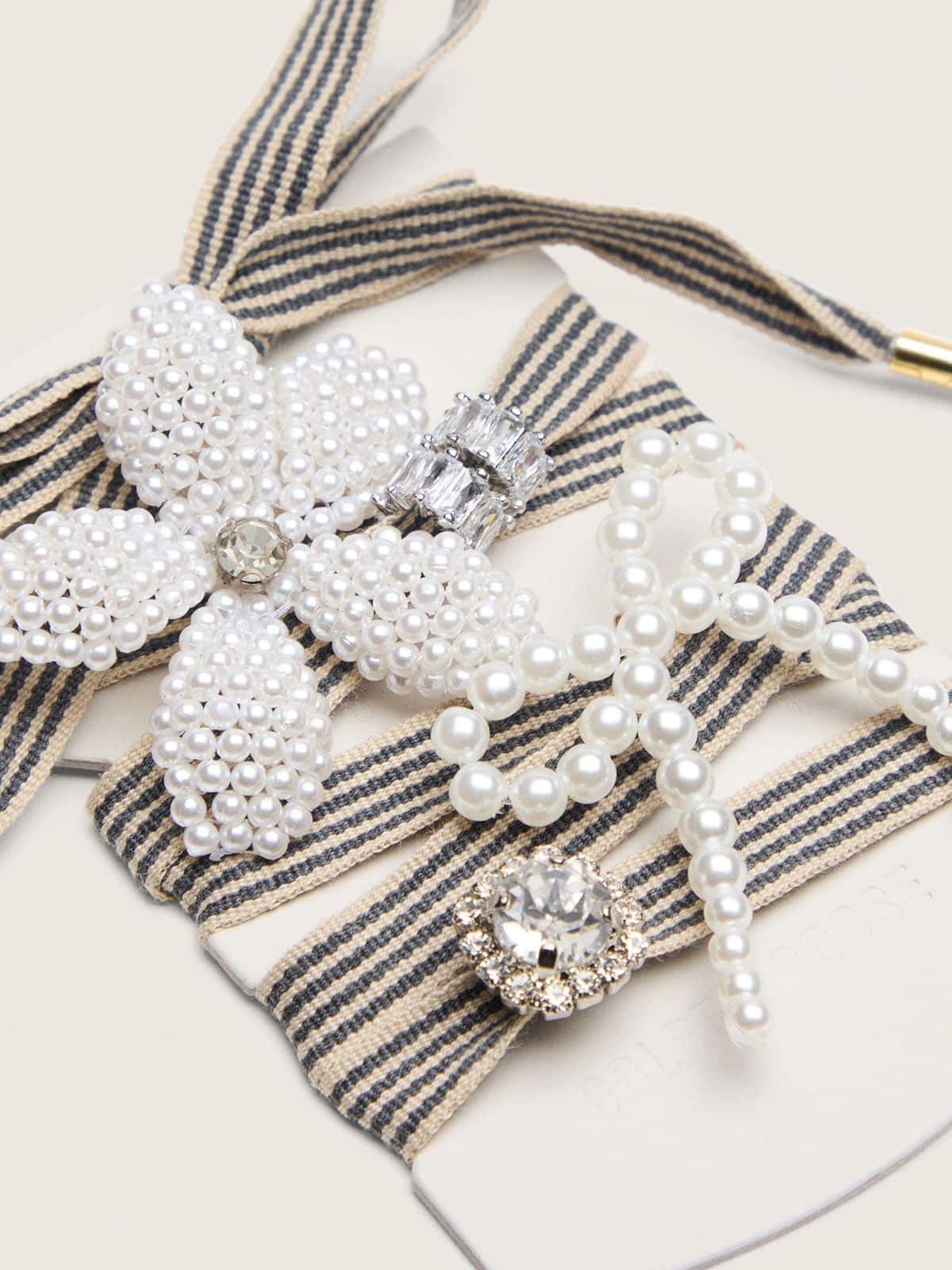 Golden Goose Skins black and beige striped laces with beaded and sparkling charms
