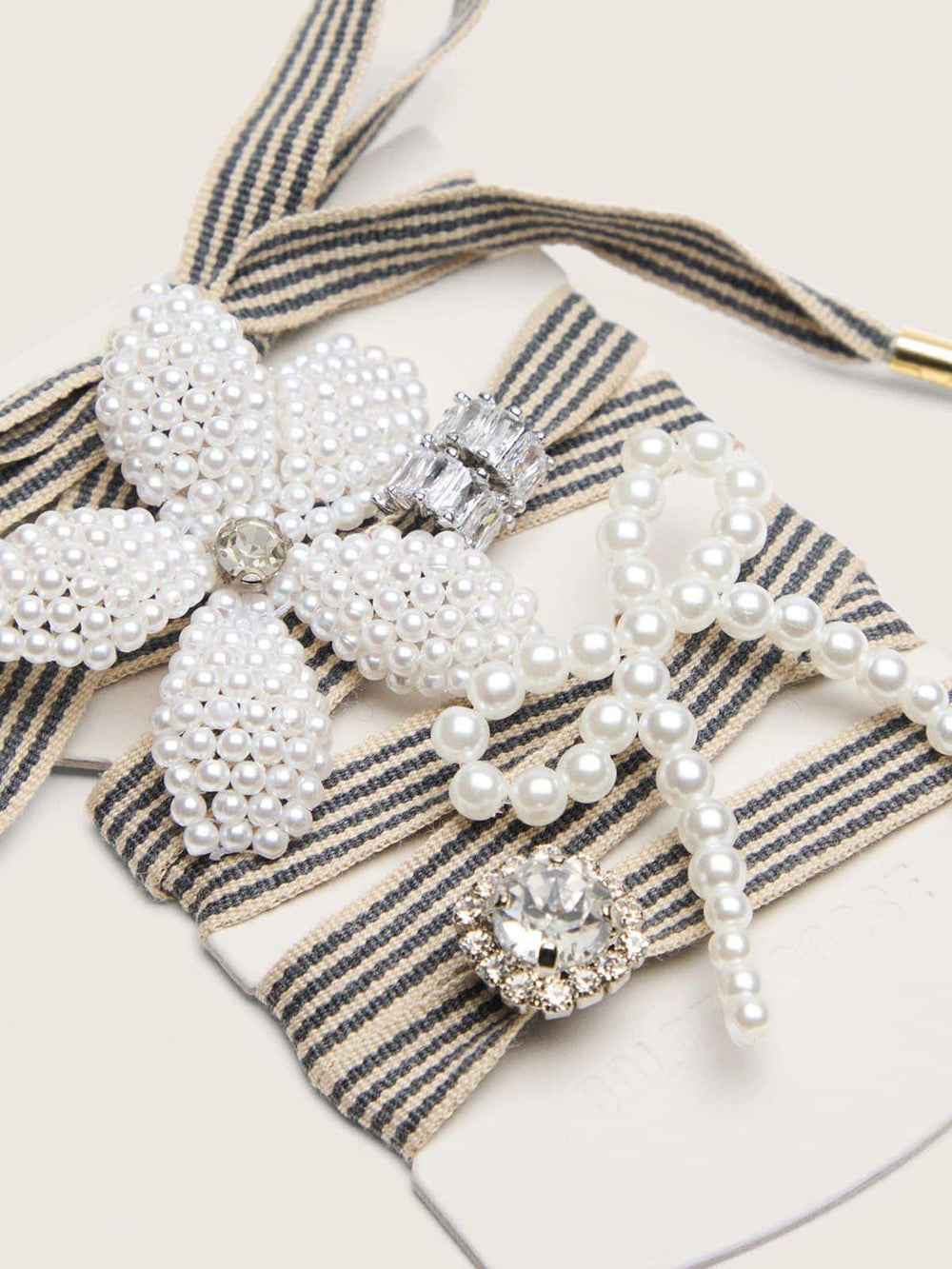 Golden Goose Skins black and beige striped laces with beaded and sparkling charms