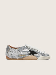 Golden Goose Women's True-Star in silver sequins with black star and silver leather heel tab