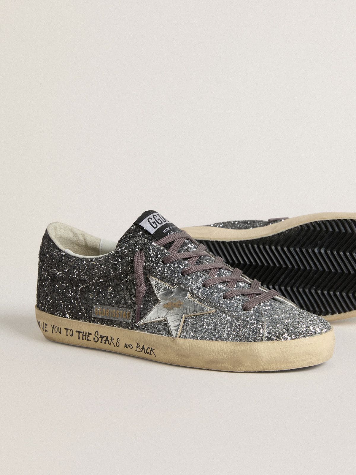 Golden Goose Women's Super Star with glitter upper and silver metallic leather star