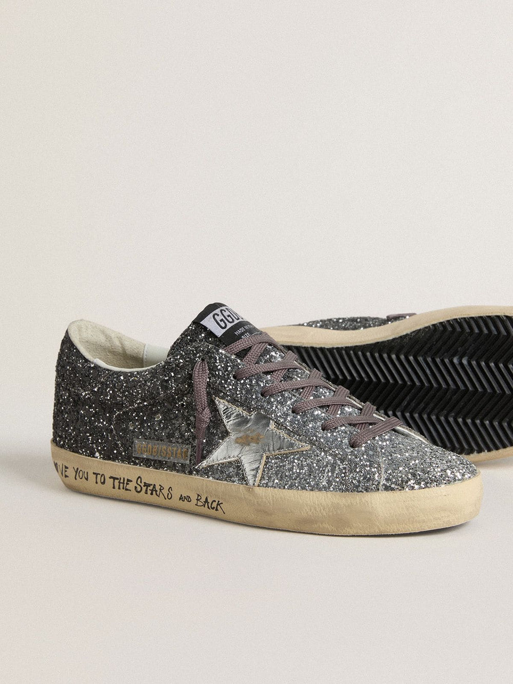 Golden Goose Women's Super Star with glitter upper and silver metallic leather star