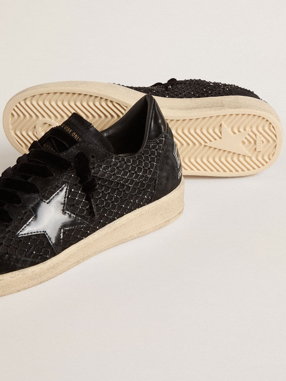 Golden Goose Women’s Ball Star in mesh with Swarovski crystals and black laminated leather star and heel tab