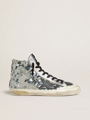 Golden Goose Women’s Francy in nylon with all-over silver sequins and black leather star