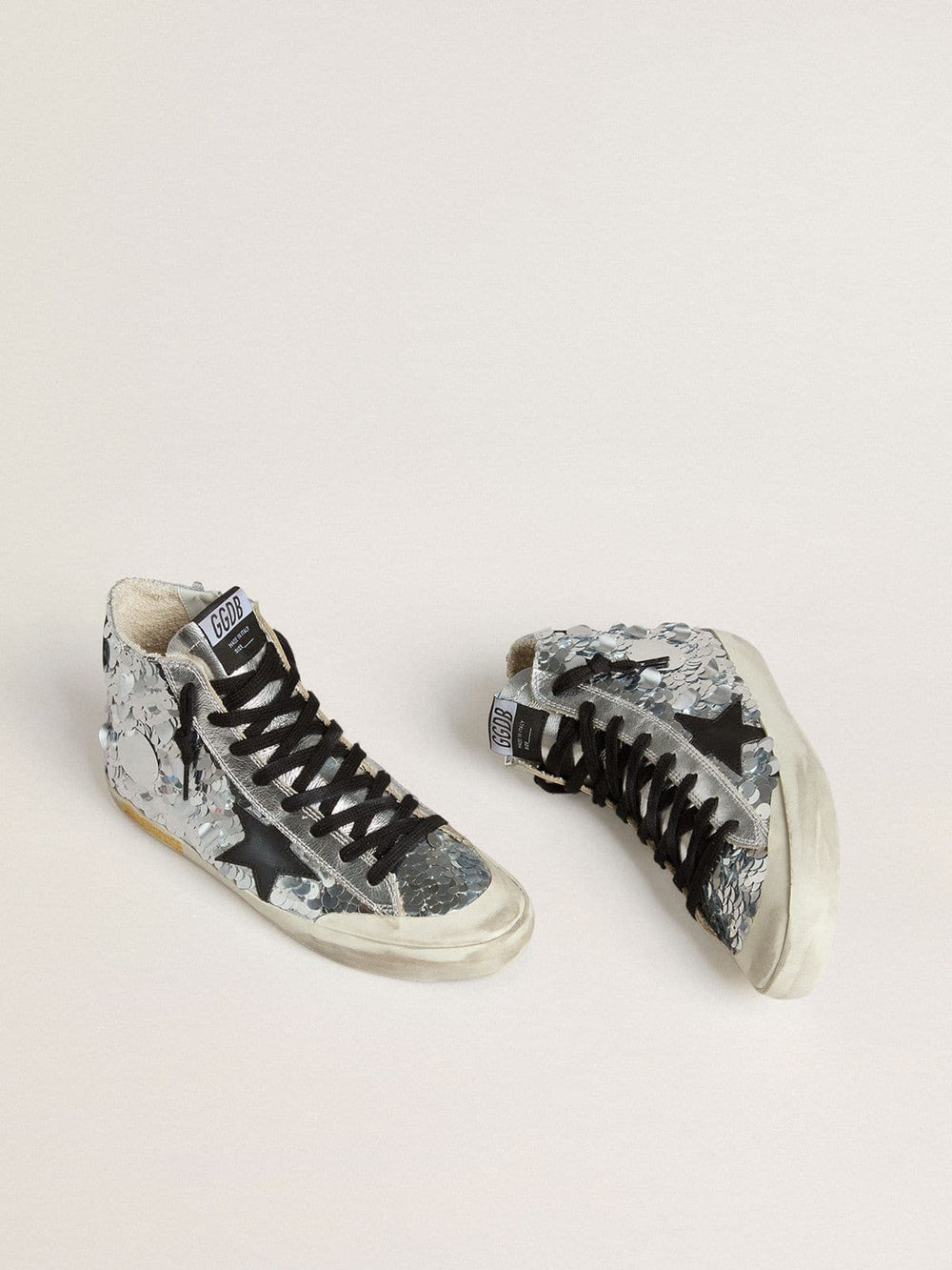 Golden Goose Women’s Francy in nylon with all-over silver sequins and black leather star