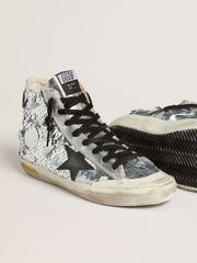 Golden Goose Women’s Francy in nylon with all-over silver sequins and black leather star