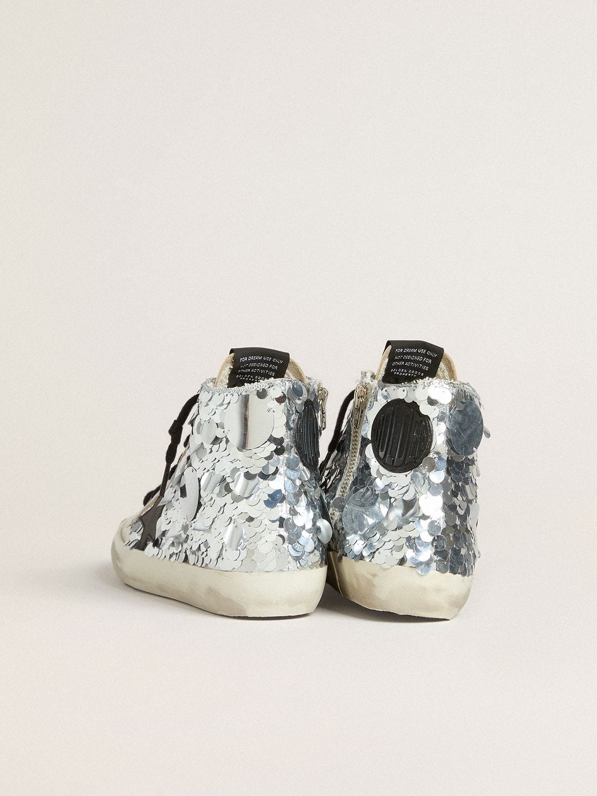 Golden Goose Women’s Francy in nylon with all-over silver sequins and black leather star