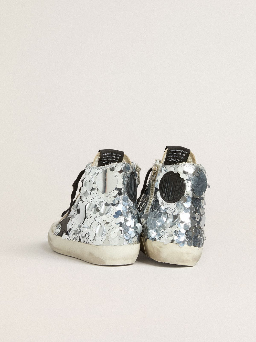 Golden Goose Women’s Francy in nylon with all-over silver sequins and black leather star
