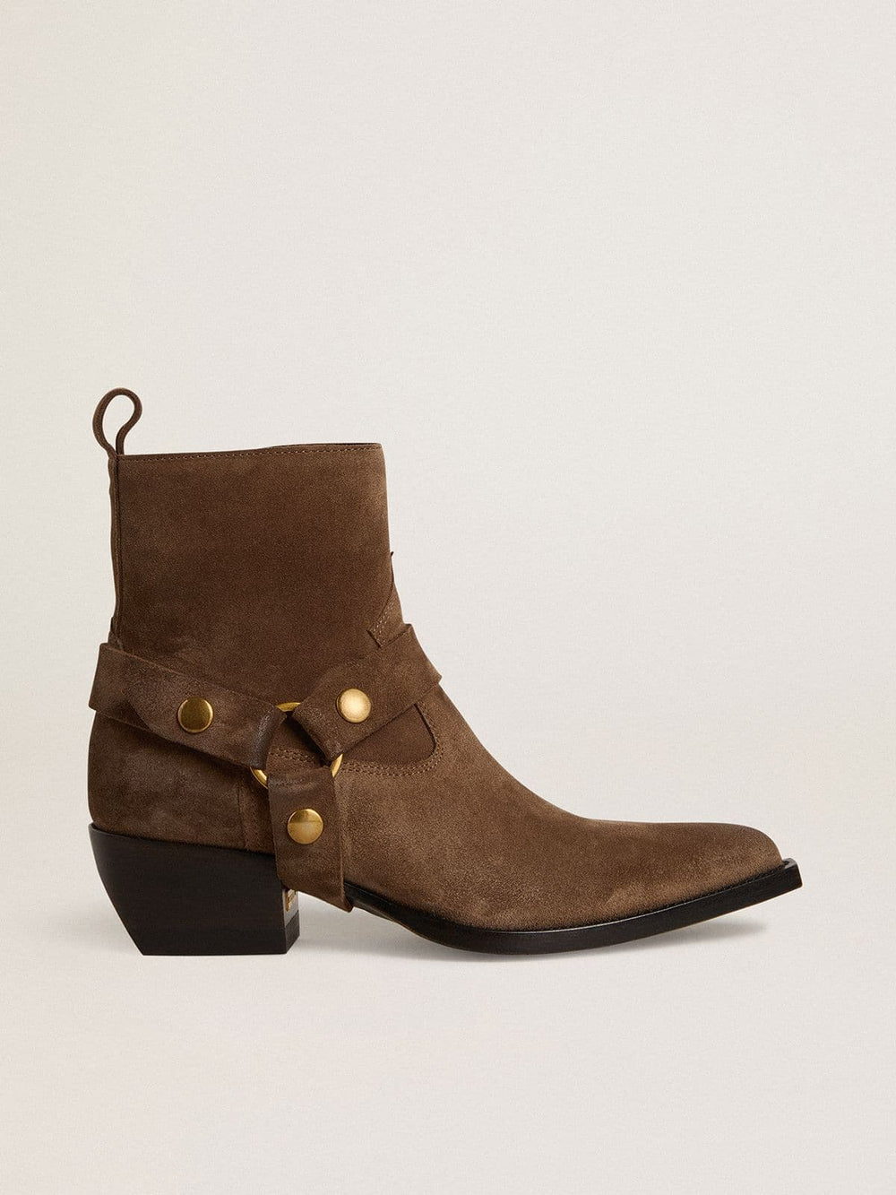 Golden Goose Low Debbie boots in dove-gray suede with removable buckle