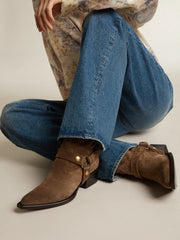Golden Goose Low Debbie boots in dove-gray suede with removable buckle