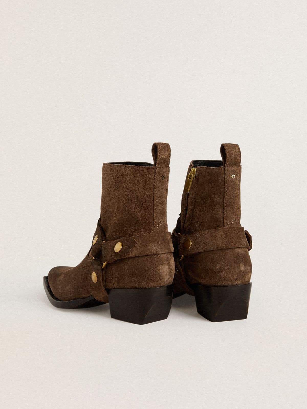 Golden Goose Low Debbie boots in dove-gray suede with removable buckle