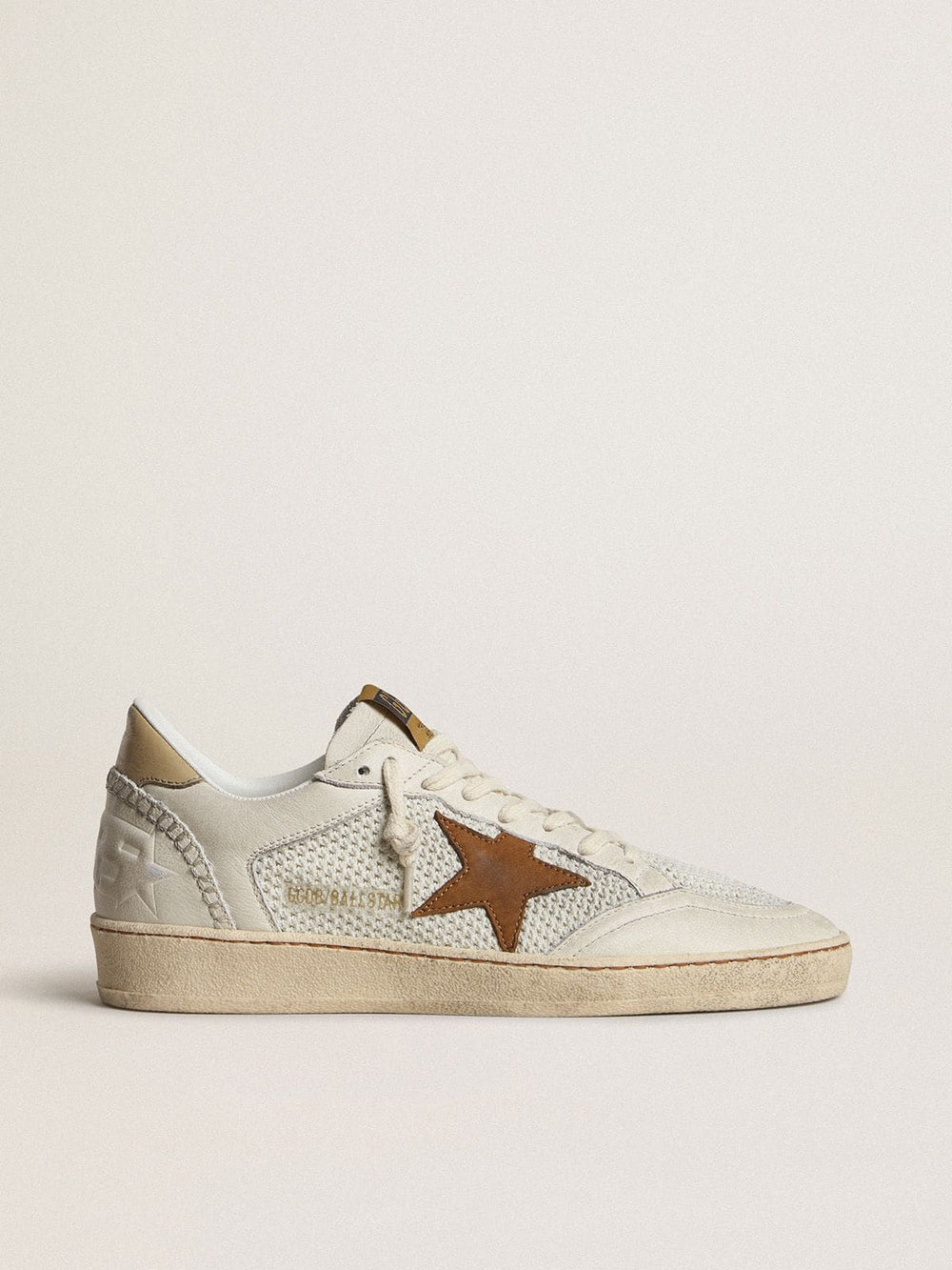 Golden Goose Women's Ball Star in white nappa and mesh with tobacco-colored nubuck star and beige heel tab