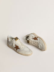 Golden Goose Women's Ball Star in white nappa and mesh with tobacco-colored nubuck star and beige heel tab