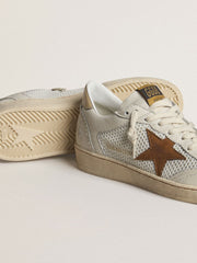 Golden Goose Women's Ball Star in white nappa and mesh with tobacco-colored nubuck star and beige heel tab