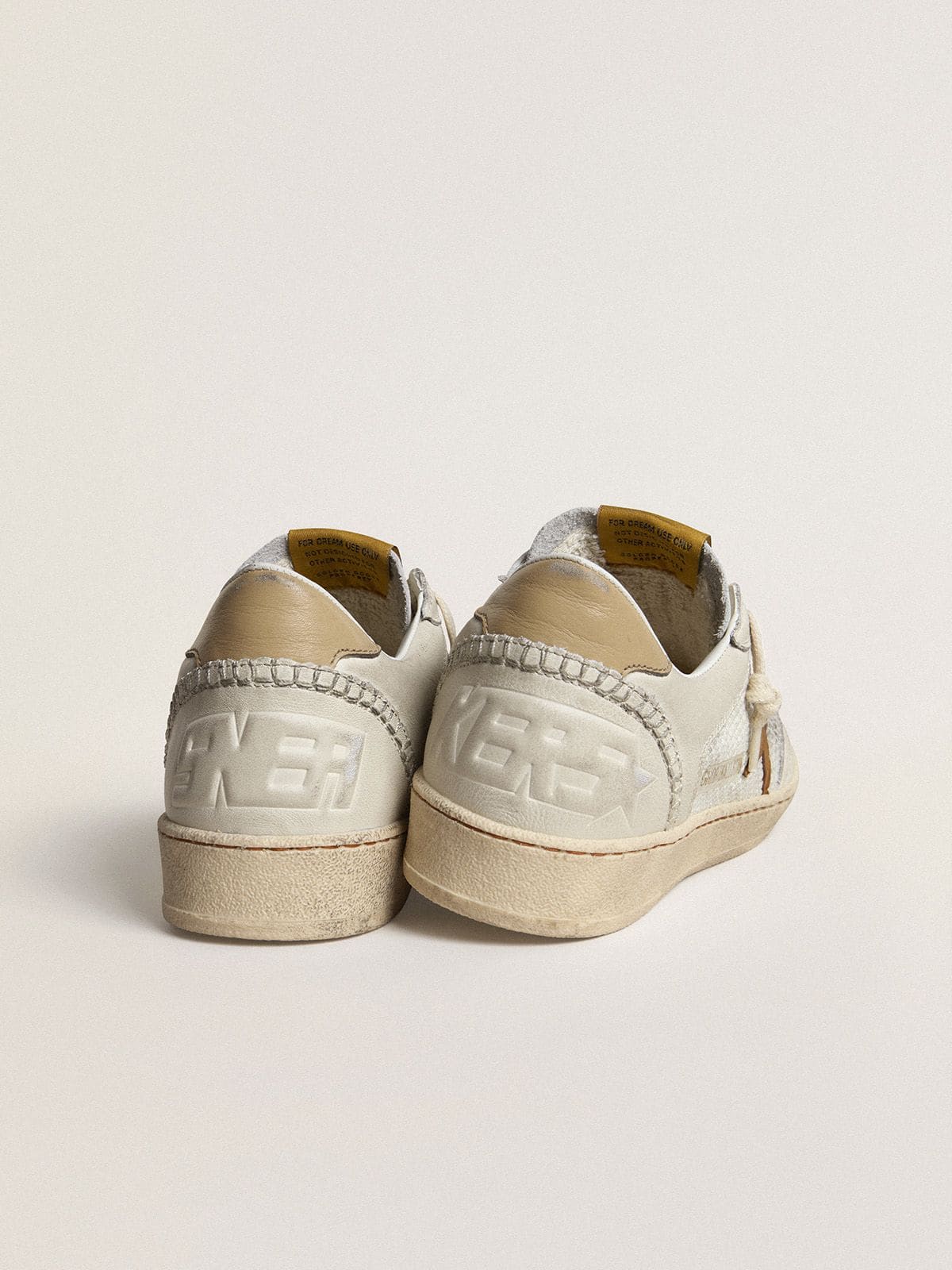 Golden Goose Women's Ball Star in white nappa and mesh with tobacco-colored nubuck star and beige heel tab