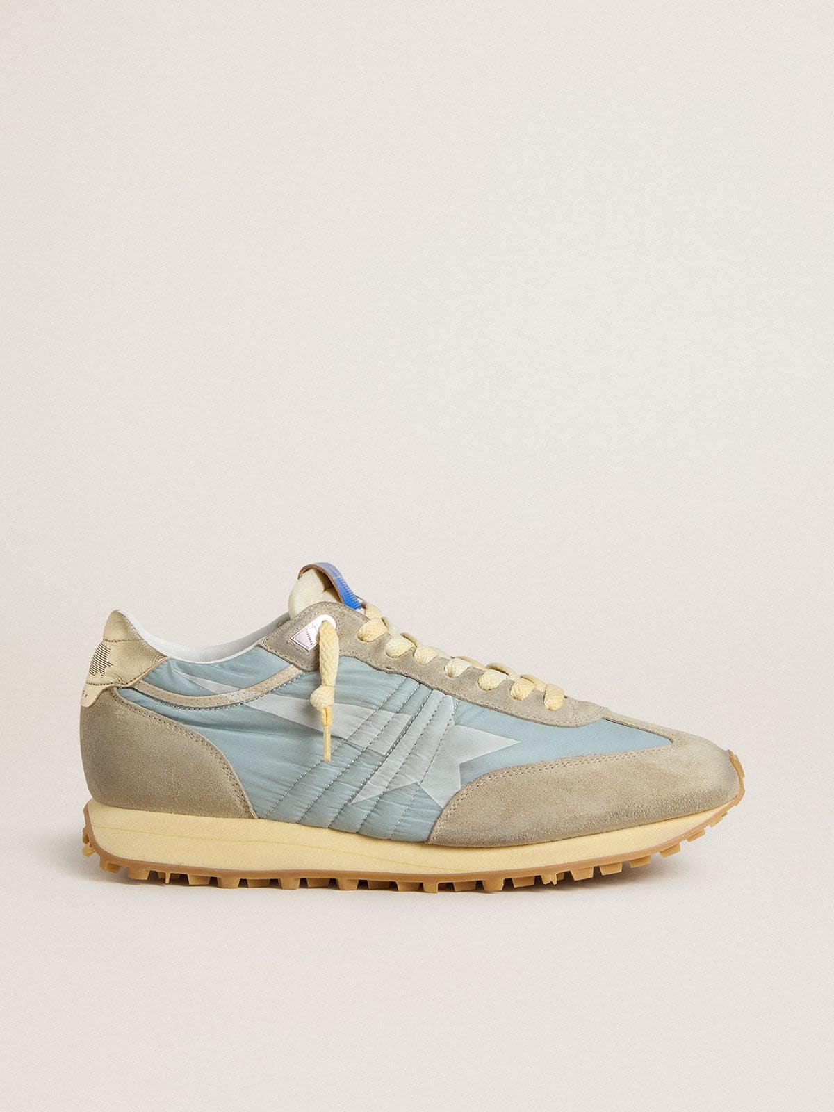 Golden Goose Women’s Marathon with light blue nylon upper and pastel blue star