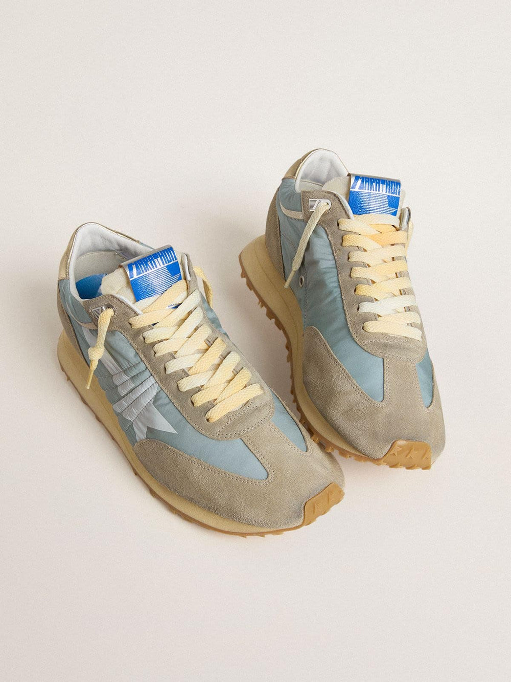 Golden Goose Women’s Marathon with light blue nylon upper and pastel blue star