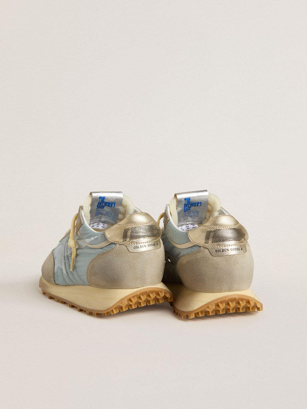 Golden Goose Women’s Marathon with light blue nylon upper and pastel blue star