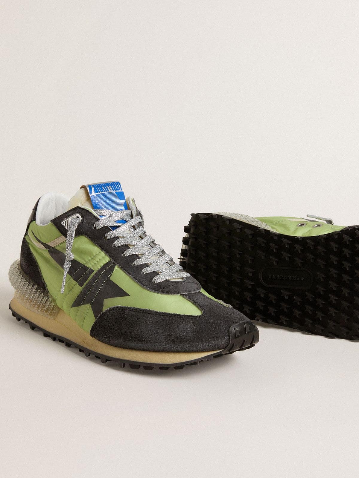 Golden Goose Women’s Marathon with green nylon upper and black star