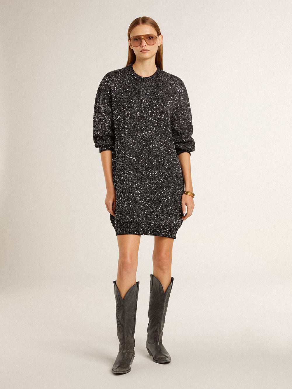Golden Goose Women's Wish Star boots in black leather with star embroidery
