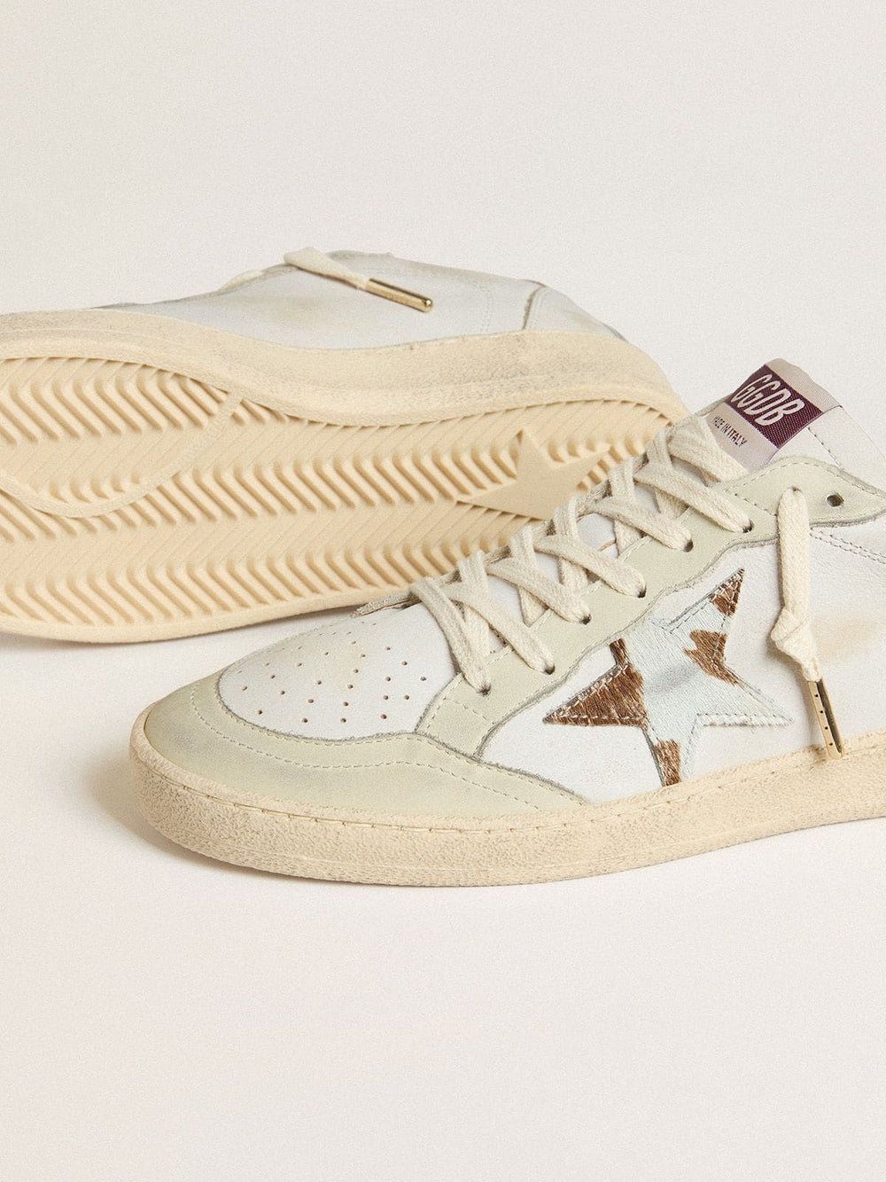 Golden Goose Ball Star with animal-print pony skin star and tobacco leather heel tab