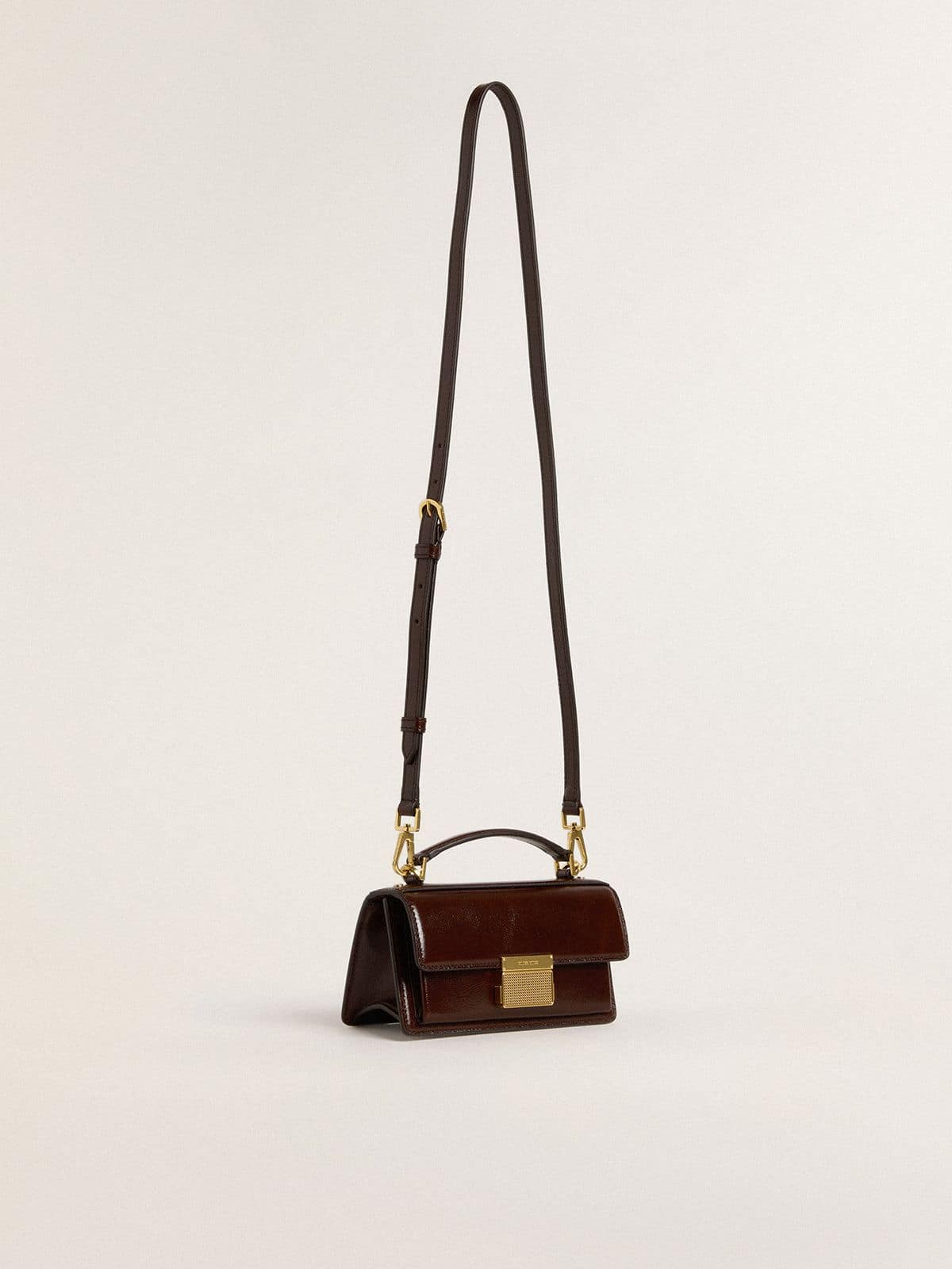 Golden Goose Small Venezia Bag in dark brown laminated leather with gold details