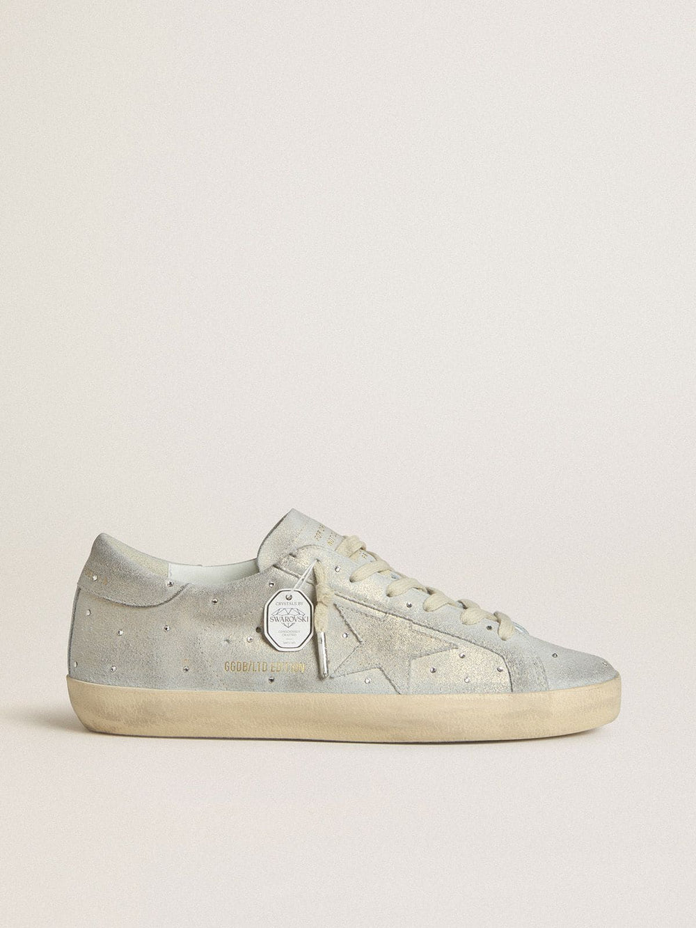 Golden Goose Women's Super-Star LTD in platinum suede and Swarovski crystals with platinum suede star